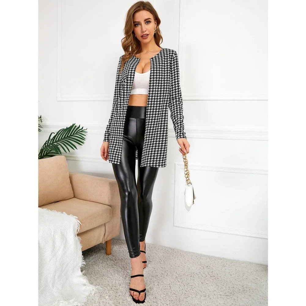 Plazacore Houndstooth Pattern Open Front Coat blazer black - Picture 5 of 5